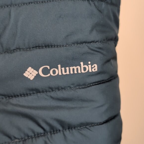 Columbia Puffer Jacket Womens Medium White Out ll Omni Heat Dark Seas Teal - Picture 7 of 15